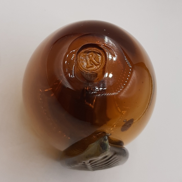 Rare Rossi Niagara Falls Canada Hand Blown Amber Glass Apple With Label - Picture 6 of 7